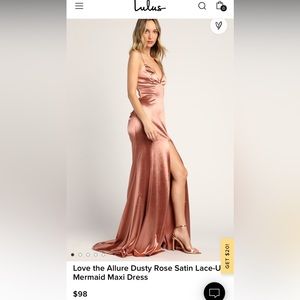 Lulu’s Love the Allure Dusty Rose Satin Lace-Up Mermaid Maxi Dress